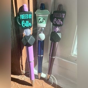 Beaded Pens, Set of 3, Coffee Themed